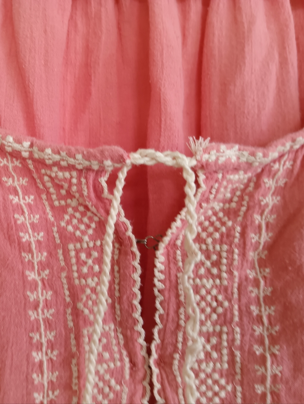 American Eagle Outfitters Coral Pink Embroidered Peasant Blouse Breezy Boho Y2k - Picture 5 of 12